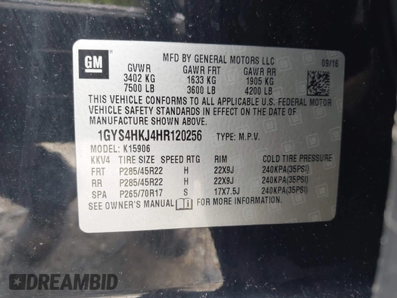 2017 Cadillac Escalade ESV Luxury with VIN 1GYS4HKJ4HR120256, listed as a IAAI auction lot 42561194 with 165,482 mi miles and . Bid and sale history available at DreamBid. Image 9.