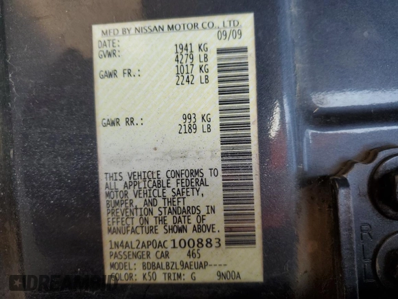 2010 Nissan Altima 2.5 S with VIN 1N4AL2AP0AC100883, listed as a Copart auction lot 75492724 with 234,707 mi miles and Salvage Title. Bid and sale history available at carsss.com. Image 12.