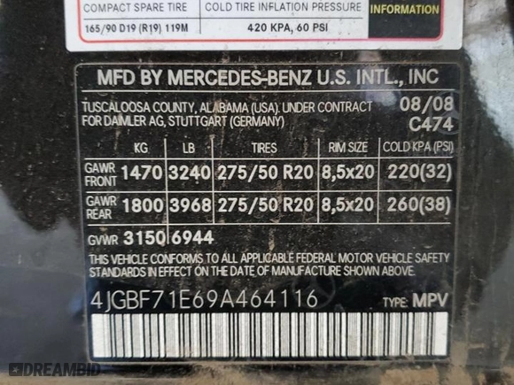 2009 Mercedes-Benz GL-Class 4.6L with VIN 4JGBF71E69A464116, listed as a Copart auction lot 49318515 with 179,755 mi miles and Clean Title. Bid and sale history available at carsss.com. Image 13.