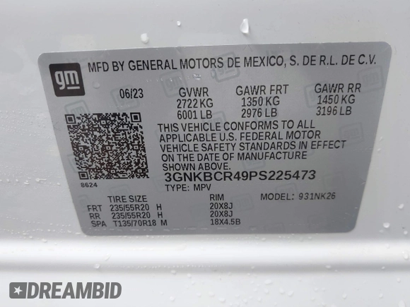 2023 Chevrolet Blazer LT with VIN 3GNKBCR49PS225473, listed as a IAAI auction lot 40869835 with 17,652 mi miles and . Bid and sale history available at DreamBid. Image 9.
