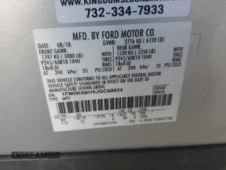 2018 Ford Explorer with VIN 1FM5K8BH5JGC60934, listed as a Copart auction lot 46150365 with 66,505 mi miles and Salvage title. Bid and sale history available at DreamBid. Image 13.