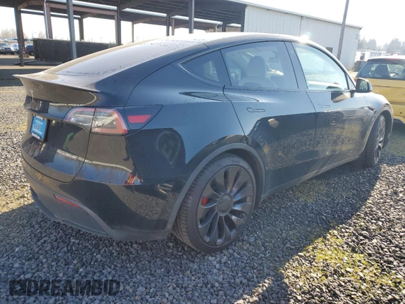 2021 Tesla Model Y Performance with VIN 5YJYGDEF9MF240125, listed as a Copart auction lot 88495425 with 45,829 mi miles and Salvage Title. Bid and sale history available at DreamBid. Image 3.