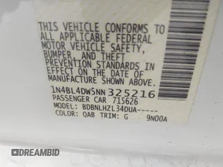 2022 Nissan Altima SV with VIN 1N4BL4DW5NN325216, listed as a IAAI auction lot 41460731 with 15,867 mi miles and . Bid and sale history available at DreamBid. Image 9.