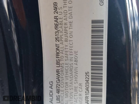 2013 Audi S5 Premium Plus with VIN WAUGGAFR1DA034225, listed as a Copart auction lot 70420854 with 86,717 mi miles and Salvage Title. Bid and sale history available at carsss.com. Image 12.