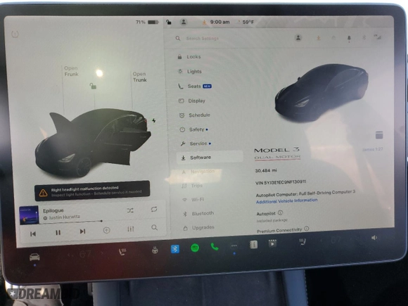 2022 Tesla Model 3 Performance with VIN 5YJ3E1EC9NF130911, listed as a Copart auction lot 50942735 with 30,484 mi miles and Salvage Title. Bid and sale history available at carsss.com. Image 9.