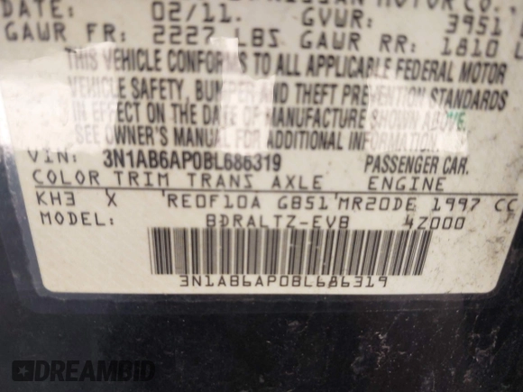 2011 Nissan Sentra SL with VIN 3N1AB6AP0BL686319, listed as a IAAI auction lot 42622361 with Not provided miles and . Bid and sale history available at DreamBid. Image 9.