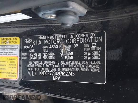 2009 Kia Sportage LX with VIN KNDJE723497612745, listed as a IAAI auction lot 41974301 with 141,110 mi miles and . Bid and sale history available at carsss.com. Image 9.