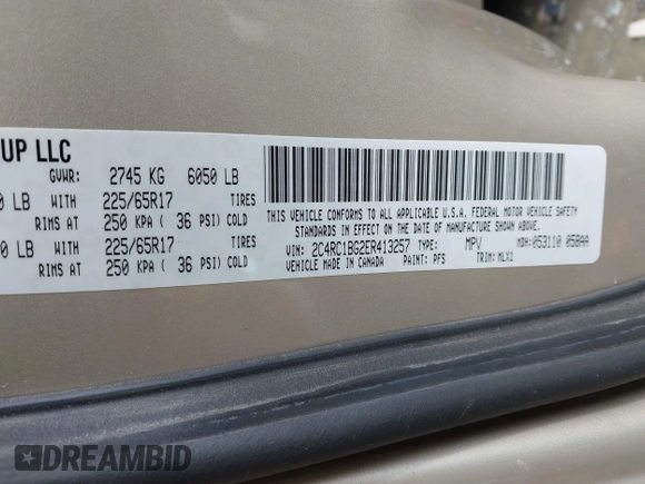 2014 Chrysler Town & Country Touring with VIN 2C4RC1BG2ER413257, listed as a IAAI auction lot 42181370 with 163,374 mi miles and . Bid and sale history available at DreamBid. Image 9.