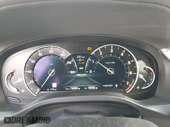 2019 BMW X4 M40i with VIN 5UXUJ5C5XKLJ64004, listed as a Copart auction lot 52106895 with 74,599 mi miles and Salvage title. Bid and sale history available at DreamBid. Image 9.