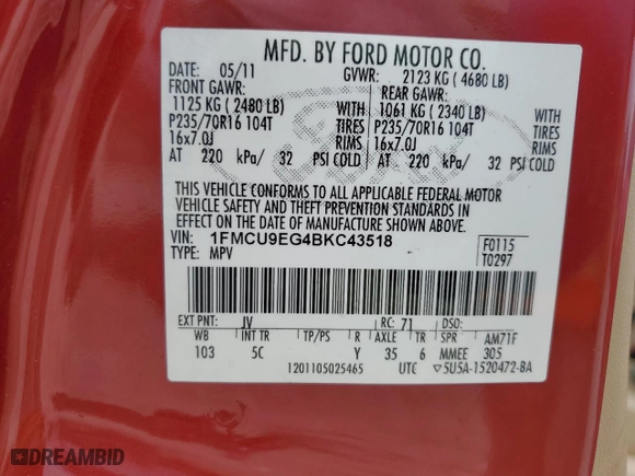 2011 Ford Escape Limited with VIN 1FMCU9EG4BKC43518, listed as a Copart auction lot 84692904 with 143,095 mi miles and Salvage Title. Bid and sale history available at carsss.com. Image 13.