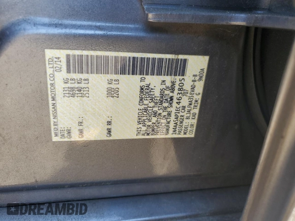 2014 Nissan Maxima SV with VIN 1N4AA5AP1EC463805, listed as a Copart auction lot 64357645 with 129,972 mi miles and Salvage title. Bid and sale history available at DreamBid. Image 12.