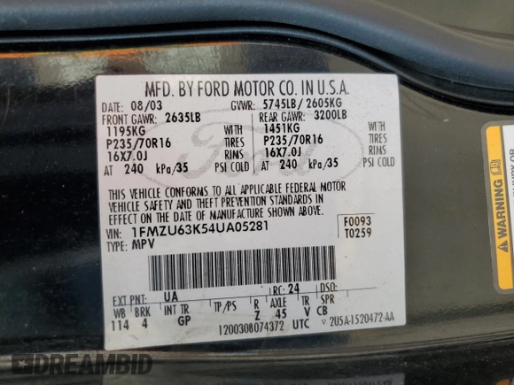 2004 Ford Explorer XLT с VIN 1FMZU63K54UA05281, выставлен на аукционе Copart как лот 77809054 с пробегом 101 415 миль миль и Списание • Salvage title. История ставок и продаж доступна на DreamBid. Изображение 13.