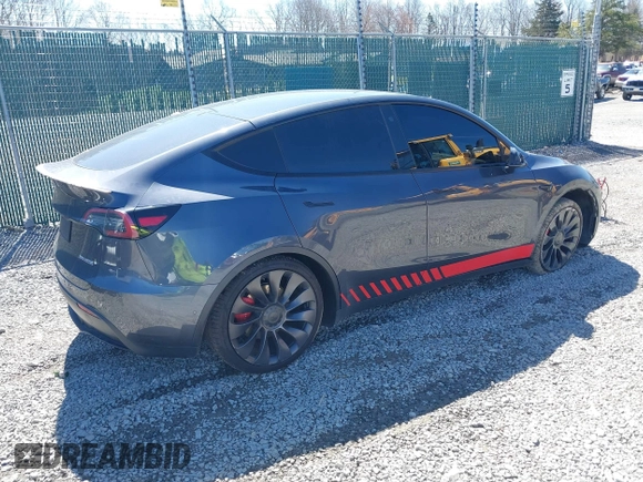 2021 Tesla Model Y Performance with VIN 5YJYGDEF1MF268405, listed as a IAAI auction lot 41818331 with 43,621 mi miles and . Bid and sale history available at DreamBid. Image 4.