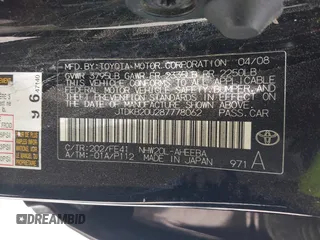 2008 Toyota Prius z VIN JTDKB20U287778062, wystawiony jako IAAI lot #42378605 z przebiegiem 169 810 mil mil oraz . Historia ofert i sprzedaży dostępna na DreamBid. Obrazek 9.