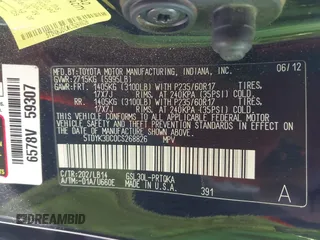 2012 Toyota Sienna XLE AAS z VIN 5TDYK3DC0CS268826, wystawiony jako IAAI lot #42317442 z przebiegiem 225 973 mil mil oraz . Historia ofert i sprzedaży dostępna na DreamBid. Obrazek 9.