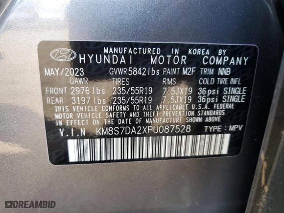 2023 Hyundai Santa Fe Plug-In Hybrid Limited with VIN KM8S7DA2XPU087528, listed as a Copart auction lot 68346424 with 4,957 mi miles and Salvage Title. Bid and sale history available at carsss.com. Image 16.