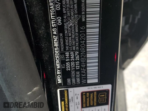 2022 Mercedes-Benz C 300 with VIN W1KAF4HB2NR042016, listed as a Copart auction lot 42020785 with 24,522 mi miles and Salvage Title. Bid and sale history available at DreamBid. Image 13.