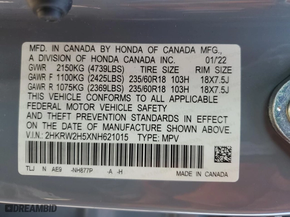 2022 Honda CR-V EX with VIN 2HKRW2H5XNH621015, listed as a Copart auction lot 67208054 with 31,883 mi miles and Non Repairable. Bid and sale history available at carsss.com. Image 13.