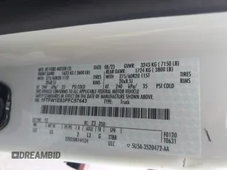 2023 Ford F-150 XL с VIN 1FTFW1E83PFC57643, выставлен на аукционе IAAI как лот 39187720 с пробегом 6 607 миль миль и . История ставок и продаж доступна на DreamBid. Изображение 9.