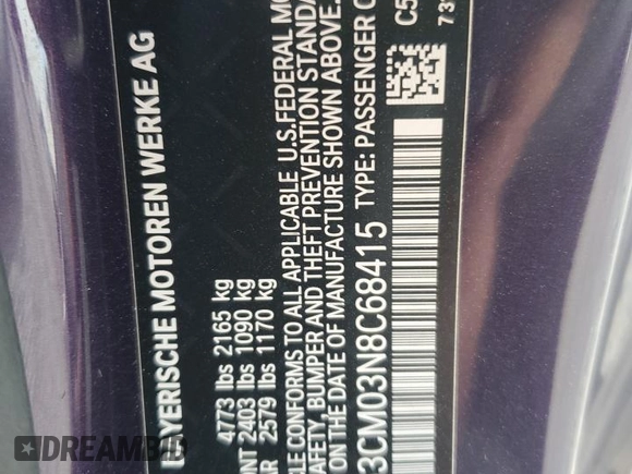 2022 BMW 2 Series M240i xDrive with VIN 3MW53CM03N8C68415, listed as a Copart auction lot 48962035 with 37,209 mi miles and Salvage title. Bid and sale history available at DreamBid. Image 12.
