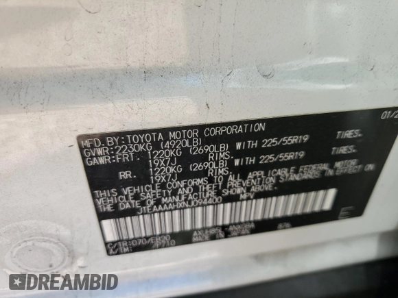 2022 Toyota Venza LE with VIN JTEAAAAHXNJ094400, listed as a Copart auction lot 52229914 with 0 mi miles. Bid and sale history available at carsss.com. Image 12.