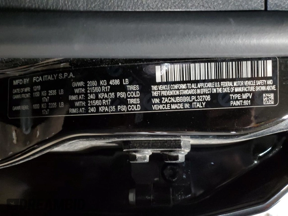 2020 Jeep Renegade Latitude z VIN ZACNJBBB9LPL32706, wystawiony jako Copart lot #57711285 z przebiegiem 41 706 mil mil oraz Szkoda całkowita • Salvage title. Historia ofert i sprzedaży dostępna na DreamBid. Obrazek 13.