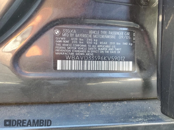 2006 BMW 3 Series 330xi with VIN WBAVD33596KV59012, listed as a Copart auction lot 53572385 with 109,920 mi miles and Clean Title. Bid and sale history available at carsss.com. Image 12.