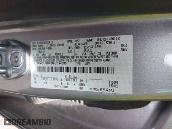 2021 Ford Escape SE Hybrid with VIN 1FMCU0BZ0MUB14085, listed as a IAAI auction lot 41942529 with 34,889 mi miles and . Bid and sale history available at DreamBid. Image 9.