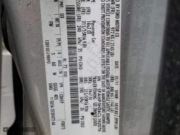 2012 Ford Focus SEL with VIN 1FAHP3H24CL162079, listed as a Copart auction lot 50332545 with 143,232 mi miles and Salvage Title. Bid and sale history available at carsss.com. Image 12.