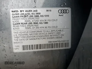 2018 Audi SQ5 Premium Plus with VIN WA1A4AFY2J2203130, listed as a Copart auction lot 45744944 with 57,055 mi miles and Salvage Title. Bid and sale history available at DreamBid. Image 14.