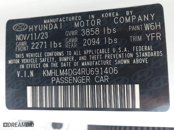 2024 Hyundai Elantra Essential with VIN KMHLM4DG4RU691406, listed as a IAAI auction lot 41264945 with 12,282 mi miles. Bid and sale history available at carsss.com. Image 9.