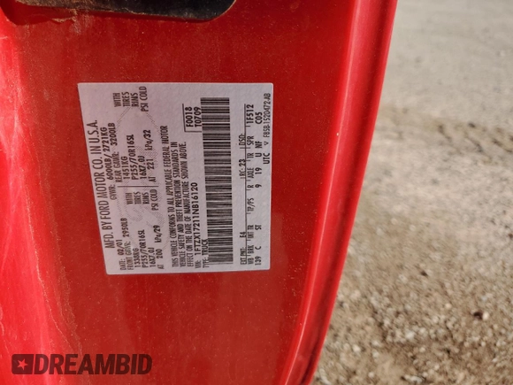 2001 Ford F-150 XL with VIN 1FTZX17211NB16120, listed as a Copart auction lot 54884765 with 124,196 mi miles and Salvage title. Bid and sale history available at DreamBid. Image 12.