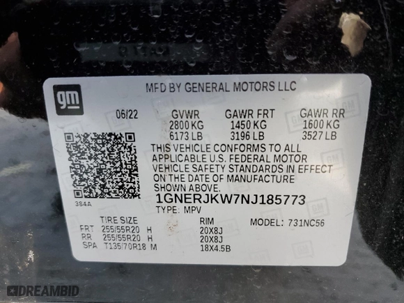 2022 Chevrolet Traverse RS with VIN 1GNERJKW7NJ185773, listed as a Copart auction lot 78584134 with 35,839 mi miles and Salvage Title. Bid and sale history available at carsss.com. Image 15.