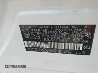 2008 Lexus ES 330 с VIN JTHBJ46G882197578, выставлен на аукционе IAAI как лот 42475844 с пробегом 194 423 миль миль и . История ставок и продаж доступна на DreamBid. Изображение 9.