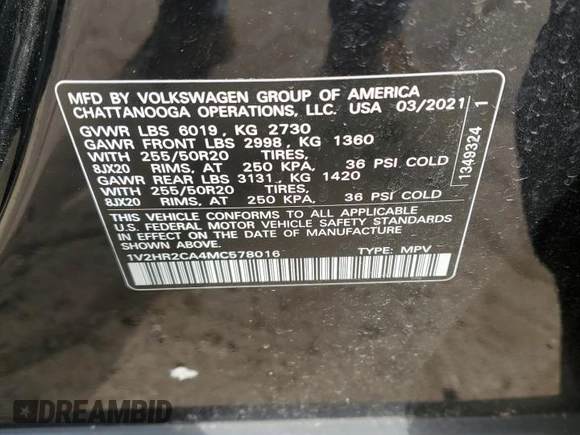 2021 Volkswagen Atlas SE с VIN 1V2HR2CA4MC578016, выставлен на аукционе Copart как лот 56639225 с пробегом 106 472 миль миль и Чистый • Clean title. История ставок и продаж доступна на DreamBid. Изображение 12.