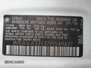 2007 BMW 3 Series 328i with VIN WBAVA33537PG49627, listed as a Copart auction lot 43029665 with 131,062 mi miles and Salvage Title. Bid and sale history available at carsss.com. Image 15.