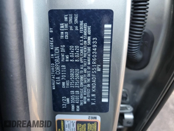 2024 Kia EV9 Land with VIN KNDADFS51R6034933, listed as a Copart auction lot 42674845 with 4,270 mi miles and Salvage Title. Bid and sale history available at carsss.com. Image 14.