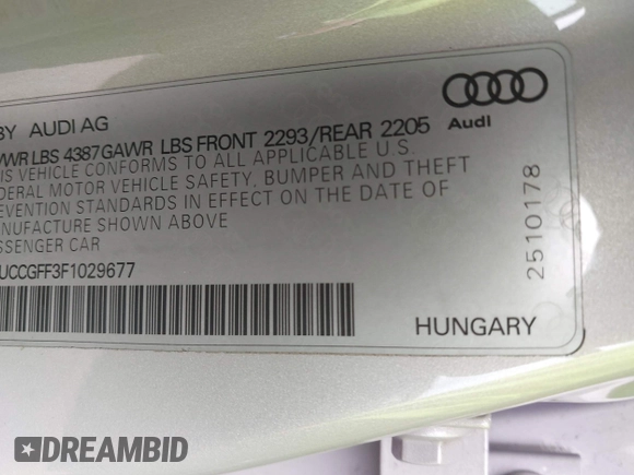 2015 Audi A3 Premium Plus with VIN WAUCCGFF3F1029677, listed as a IAAI auction lot 42114909 with 126,182 mi miles and . Bid and sale history available at DreamBid. Image 9.