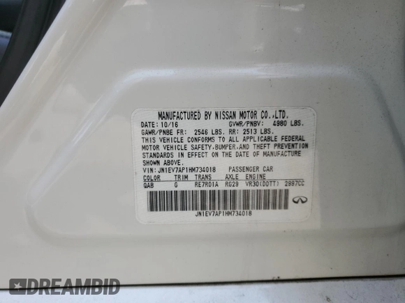 2017 Infiniti Q50 Premium z VIN JN1EV7AP1HM734018, wystawiony jako Copart lot #59952405 z przebiegiem 101 472 mil mil oraz Szkoda całkowita • Salvage title. Historia ofert i sprzedaży dostępna na DreamBid. Obrazek 12.