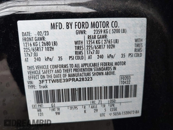 2023 Ford Maverick XL z VIN 3FTTW8E39PRA28323, wystawiony jako IAAI lot #42482477 z przebiegiem 24 651 mil mil oraz . Historia ofert i sprzedaży dostępna na DreamBid. Obrazek 9.