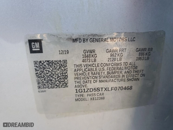 2020 Chevrolet Malibu LT with VIN 1G1ZD5STXLF070468, listed as a Copart auction lot 44181675 with 0 mi miles and Salvage Title. Bid and sale history available at carsss.com. Image 12.