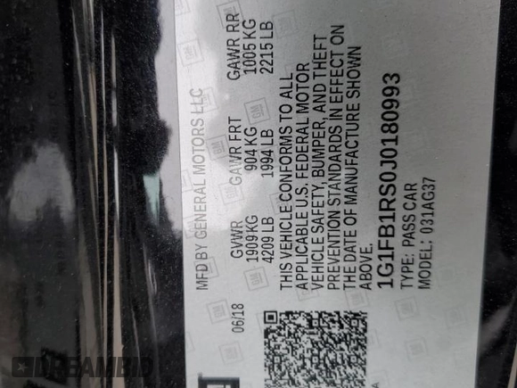 2018 Chevrolet Camaro 1LT with VIN 1G1FB1RS0J0180993, listed as a Copart auction lot 54443585 with 54,824 mi miles and Salvage Title. Bid and sale history available at carsss.com. Image 13.