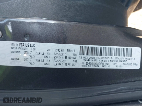 2016 Dodge Grand Caravan SE with VIN 2C4RDGBG9GR258788, listed as a IAAI auction lot 42041562 with 88,004 mi miles and . Bid and sale history available at DreamBid. Image 9.