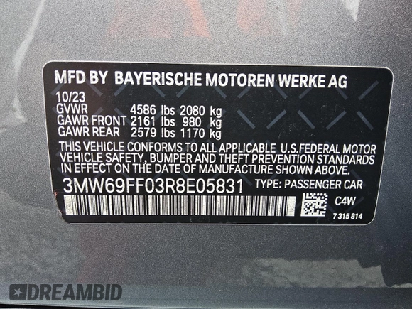 2024 BMW 3 Series 330i z VIN 3MW69FF03R8E05831, wystawiony jako Copart lot #59636535 z przebiegiem 37 718 mil mil oraz Czysty tytuł • Clean title. Historia ofert i sprzedaży dostępna na DreamBid. Obrazek 12.