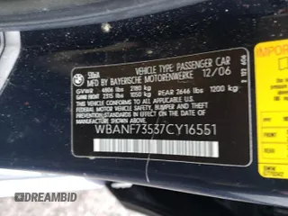 2007 BMW 5 Series 530xi with VIN WBANF73537CY16551, listed as a Copart auction lot 42443745 with 129,104 mi miles and Salvage Title. Bid and sale history available at carsss.com. Image 14.