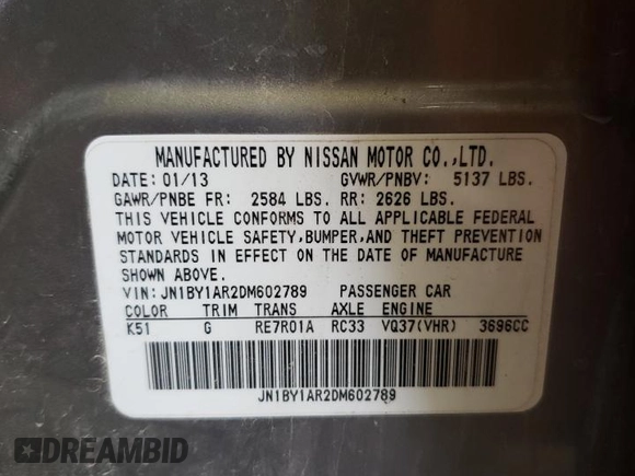 2013 Infiniti M37 with VIN JN1BY1AR2DM602789, listed as a Copart auction lot 68795164 with 122,533 mi miles and Salvage Title. Bid and sale history available at carsss.com. Image 15.