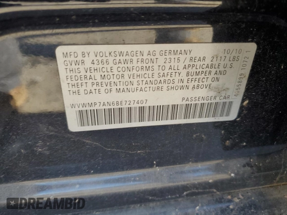 2011 Volkswagen CC Sport with VIN WVWMP7AN6BE727407, listed as a Copart auction lot 88520585 with 103,074 mi miles and Salvage Title. Bid and sale history available at carsss.com. Image 14.