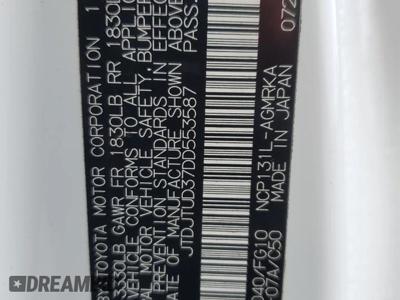 2013 Toyota Yaris L with VIN JTDJTUD37DD553587, listed as a Copart auction lot 45760775 with 265,634 mi miles and Clean Title. Bid and sale history available at carsss.com. Image 12.