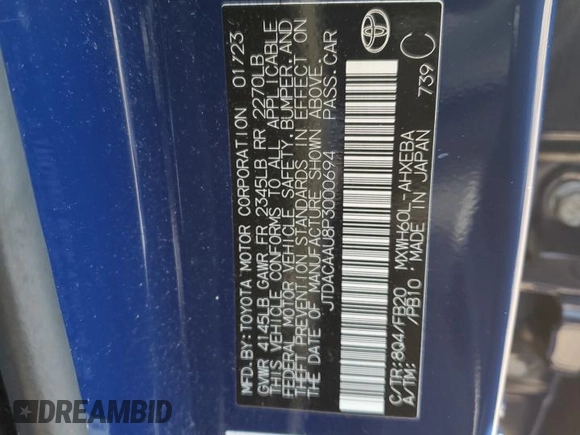 2023 Toyota Prius LE z VIN JTDACAAU8P3000694, wystawiony jako Copart lot #63066504 z przebiegiem 34 371 mil mil oraz Szkoda całkowita • Salvage title. Historia ofert i sprzedaży dostępna na DreamBid. Obrazek 12.