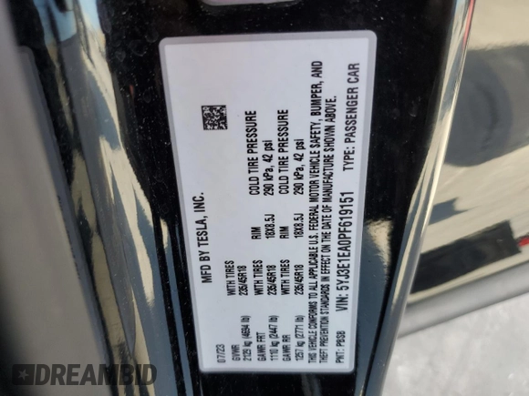 2023 Tesla Model 3 z VIN 5YJ3E1EA0PF619151, wystawiony jako Copart lot #72645774 z przebiegiem 17 725 mil mil oraz Szkoda całkowita • Salvage title. Historia ofert i sprzedaży dostępna na DreamBid. Obrazek 15.